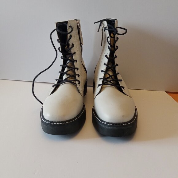 SCHUTZ White Combat Leather Lace Up Boots size 6.5B - Picture 1 of 16